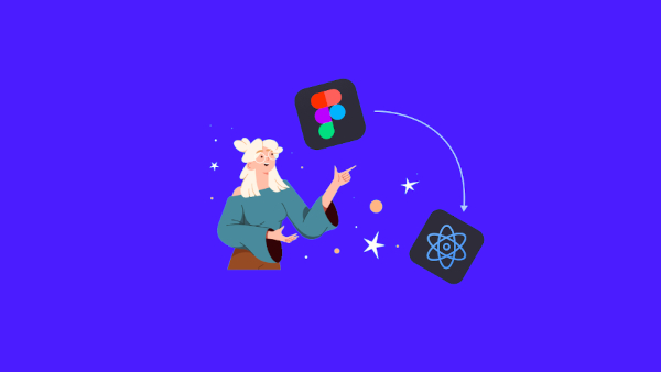 Woman illustrating transition from Figma to React