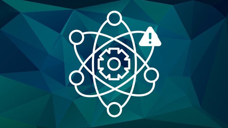 A stylized React logo showing the risks of migrating to React