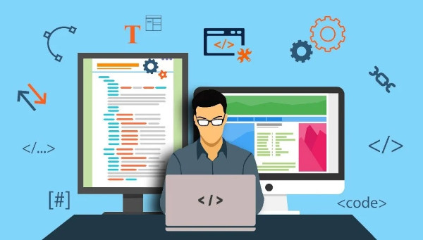 Illustration of a developer at the laptop