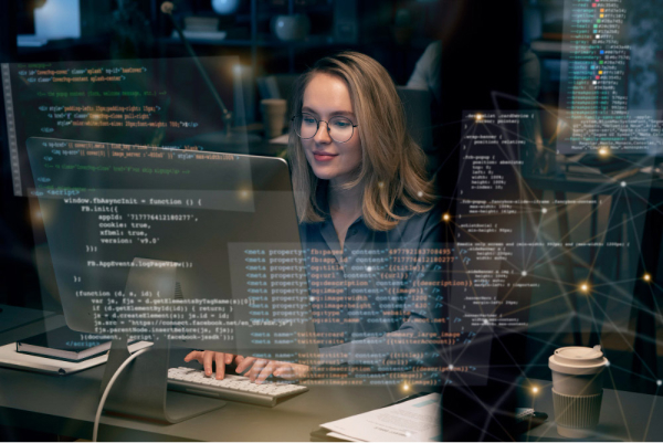 Young lady coding in front of her computer